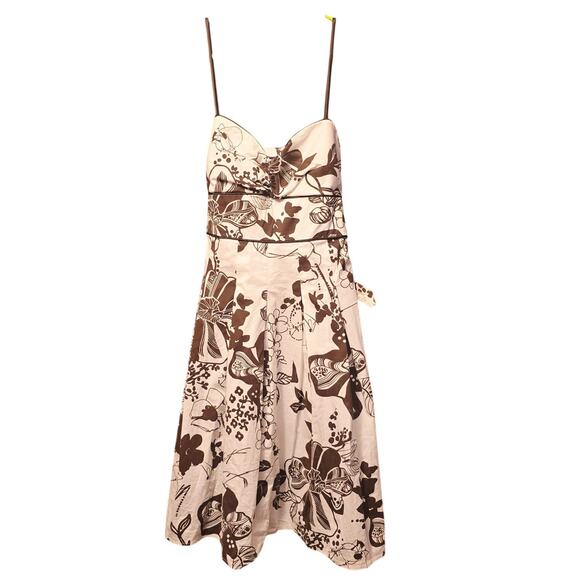 Vintage City Triangle white with brown floral fit and flare sun dress size12 - Picture 1 of 5